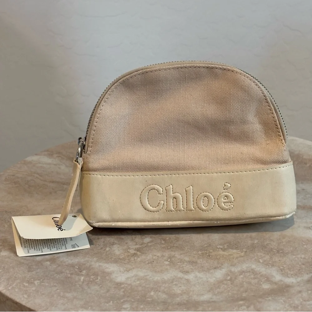 Chloe rounded linen and pleather cosmetic bag